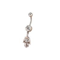 Stainless Steel Belly Ring, 304 Stainless Steel, Hand, fashion jewelry & for woman & with rhinestone, platinum color, 10x43mm, Sold By PC