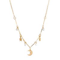 Zinc Alloy Jewelry Necklace with Glass Rhinestone Moon and Star gold color plated fashion jewelry & for woman golden nickel lead & cadmium free Length 45 cm Sold By PC