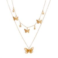Multi Layer Necklace, Tibetan Style, with 5cm extender chain, Butterfly, gold color plated, Double Layer & fashion jewelry & for woman, golden, nickel, lead & cadmium free, Length:42 cm, 50 cm, Sold By PC
