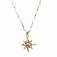 Tibetan Style Jewelry Necklace, with 5cm extender chain, Eight Point Star, KC gold color plated, fashion jewelry & adjustable & for woman & with rhinestone, golden, nickel, lead & cadmium free, Length:45 cm, Sold By PC