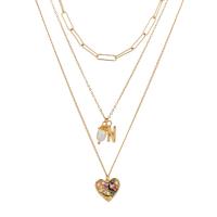 Multi Layer Necklace Zinc Alloy with Abalone Shell & Freshwater Pearl with 5cm extender chain Heart KC gold color plated three layers & fashion jewelry & adjustable & for woman golden nickel lead & cadmium free Length 30 cm 38 cm 50 cm Sold By PC