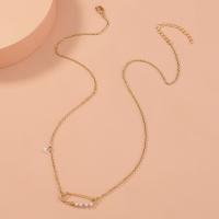 Tibetan Style Jewelry Necklace, with Plastic Pearl, with 5cm extender chain, Paper Clip, gold color plated, fashion jewelry & adjustable & for woman, golden, nickel, lead & cadmium free, Length:42 cm, Sold By PC
