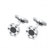Cufflinks 316L Stainless Steel with Carbon Fibre Round polished vintage & for man original color 14mm Sold By Pair