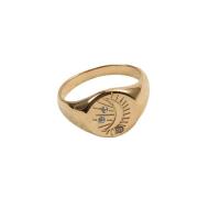Cúbicos Circonia Micro Pave anillo de latón, metal, Luna, chapado en oro real, micro arcilla de zirconia cúbica & para mujer, libre de níquel, plomo & cadmio, tamaño:6, Vendido por UD