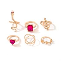 Cink Alloy Ring Set, Cink ötvözet, arany színű aranyozott, 6 darab & a nő & strasszos, nikkel, ólom és kadmium mentes, Méret:6.5-10.5, Által értékesített Set