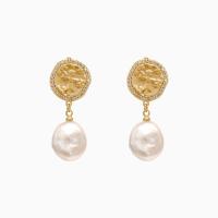 Freshwater Pearl Earrings Brass with Freshwater Pearl gold color plated micro pave cubic zirconia & for woman Sold By Pair