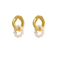 Cubic Zirconia Micro Pave Brass Earring with Plastic Pearl gold color plated micro pave cubic zirconia & for woman & enamel Sold By Pair
