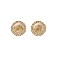Cubic Zirconia Micro Pave Brass Earring, with Shell, Round, gold color plated, micro pave cubic zirconia & for woman, 13x13mm, Sold By Pair