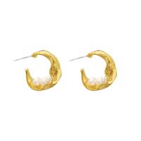 Brass Stud Earring, with Plastic Pearl, gold color plated, for woman, 22x22mm, Sold By Pair