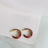 Tibetan Style Stud Earring, stoving varnish, for woman & enamel, red, 24x31mm, Sold By Pair