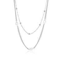 Mode-Multi-Layer-Halskette, 304 Edelstahl, mit Natürliche kultivierte Süßwasserperlen, mit Verlängerungskettchen von 2.17inch, Doppelschicht & Modeschmuck & für Frau, keine, Länge:ca. 14.57 ZollInch, verkauft von PC