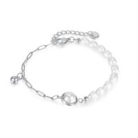 Freshwater Cultured Pearl Bracelet 304 Stainless Steel with Freshwater Pearl with 1.57inch extender chain Vacuum Ion Plating fashion jewelry & for woman Length Approx 6.3 Inch Sold By PC
