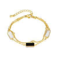 Stainless Steel Jewelry Bracelet, 304 Stainless Steel, with Shell, with 1.57inch extender chain, Vacuum Ion Plating, fashion jewelry & for woman, golden, Length:Approx 6.3 Inch, Sold By PC