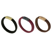 Bracelet de cuir de vachette, Acier inoxydable 304, avec vachette cordon, bijoux de mode & unisexe, plus de couleurs à choisir, 29*14mm,12mm, Longueur:Environ 8.5 pouce, Vendu par PC
