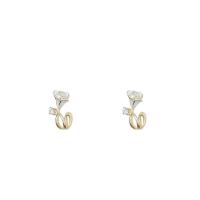 Tibetan Style Stud Earring, high quality plated, fashion jewelry & for woman & enamel & with rhinestone, golden, 17x7mm, Sold By Pair