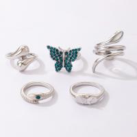 Set di anelli in lega di zinco, lega in zinco, lucido, 5 pezzi & gioielli di moda & per la donna & con strass, argento, Venduto da set
