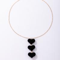 Collier de bijoux en alliage de zinc, avec velours de coton, avec 6cm chaînes de rallonge, coeur, Placage de couleur d'or, bijoux de mode & pour femme, noire, Longueur:41 cm, Vendu par PC