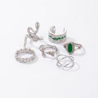 Juego de anillos de aleación de zinc, chapado, 6 piezas & Joyería & para mujer & esmalte, plateado, Vendido por Set