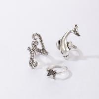 Cink Alloy Ring Set, Cink ötvözet, galvanizált, három darab & divat ékszerek & a nő, ezüst, Által értékesített Set