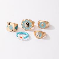 سبائك الزنك خاتم مجموعة, مع Seedbead, لون الذهب مطلي, 5 قطع & مجوهرات الموضة & للمرأة & مينا, متعددة الألوان, تباع بواسطة تعيين