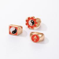 Cink Alloy Ring Set, Cink ötvözet, arany színű aranyozott, három darab & divat ékszerek & a nő & zománc, sokszínű, Által értékesített Set