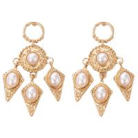 Boucles d'oreilles en alliage de zinc, avec Plastique ABS perle, Placage de couleur d'or, bijoux de mode & pour femme, doré, 60mm, Vendu par paire