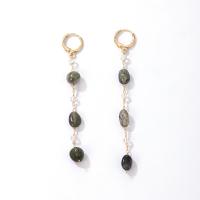 Zinc Alloy Drop Earrings with Stone gold color plated fashion jewelry & for woman golden Sold By Pair