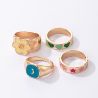 سبائك الزنك خاتم مجموعة, لون الذهب مطلي, 4 قطع & مجوهرات الموضة & للمرأة & مينا, متعددة الألوان, 18mm, تباع بواسطة تعيين