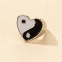 Zinc Alloy Finger Ring Heart gold color plated fashion jewelry & ying yang & for woman & enamel white and black 18mm Sold By PC