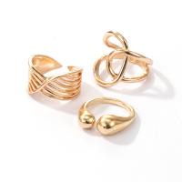 Ensemble d’anneau en alliage de zinc, Placage de couleur d'or, trois pièces & bijoux de mode & pour femme, doré, Vendu par fixé