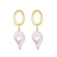 Freshwater Pearl Earrings Zinc Alloy with Freshwater Pearl gold color plated fashion jewelry & for woman white 60mm Sold By Pair