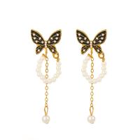 Zinc Alloy Drop Earrings with ABS Plastic Pearl gold color plated fashion jewelry & for woman & enamel white 55mm Sold By Pair