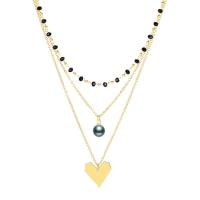 Mode-Multi-Layer-Halskette, Zinklegierung, mit Kunststoff Perlen, mit Verlängerungskettchen von 4-4.5, Modeschmuck & mehrschichtig & unisex, 0.8x1.1cm u30011.8x1.7cm, Länge:38.5-47.5 cm, verkauft von PC