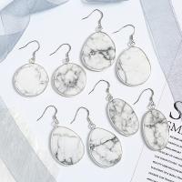 Howlite Drop Earring with Brass silver color plated & for woman white Sold By Pair