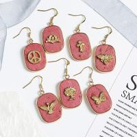 Rhodochrosite Drop Earring with Brass Rectangle gold color plated & for woman red Sold By Pair