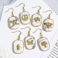 Howlite Drop Earring, with Brass, Rectangle, gold color plated, different designs for choice & for woman, white, 19.30x3.35x30mm, Sold By Pair