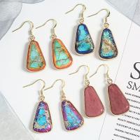 Impression Jasper Drop Earring, with Brass, gold color plated, for woman, more colors for choice, 16x4.30x30mm, Sold By Pair