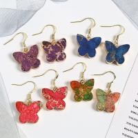 Impression Jaspis Tropfen Ohrring, mit Messing, Schmetterling, goldfarben plattiert, für Frau, keine, 18x16mm, verkauft von Paar