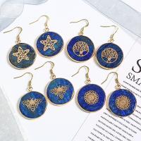 Lapis Lazuli Drop Earring, with Brass, Round, gold color plated, different designs for choice & for woman, more colors for choice, 26.50mm, Sold By Pair