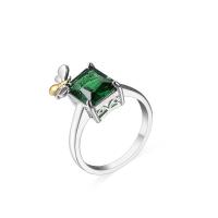 Cubic Zircon Brass δάχτυλο του δακτυλίου, Ορείχαλκος, με Cubic Zirconia, Πλατεία, επιπλατινωμένα, διαφορετικό μέγεθος για την επιλογή & για τη γυναίκα & πολύπλευρη, πράσινος, νικέλιο, μόλυβδο και κάδμιο ελεύθεροι, Sold Με PC