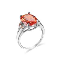 Cubic Zircon Brass Finger Ring with Cubic Zirconia Oval platinum plated & for woman & faceted orange nickel lead & cadmium free Sold By PC