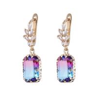 Cubic Zircon (CZ) Drop Earring Brass with Cubic Zirconia Rectangle gold color plated for woman & faceted mixed colors nickel lead & cadmium free Sold By Pair