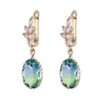 Cubic Zircon (CZ) Drop Earring Brass with Cubic Zirconia Oval gold color plated for woman & faceted green nickel lead & cadmium free Sold By Pair