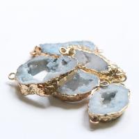 Ice Quartz Agate Pendant with Brass gold color plated druzy style & Unisex & hollow grey Sold By PC