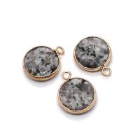 Gemstone Pendants Jewelry, Dalmatian, with Brass, Flat Round, gold color plated, Unisex & faceted, black, 16x20mm, Sold By PC
