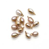 Freshwater Pearl Pendants, with Brass, Rice, gold color plated, Unisex, more colors for choice, 7x12-8x15mm, Sold By PC