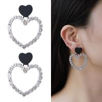 Brass Drop Earring with Velveteen Heart plated & for woman & with rhinestone nickel lead & cadmium free Sold By PC