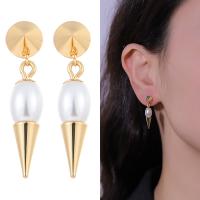 Zinc Alloy Drop Earrings with Glass Pearl plated & for woman & with rhinestone nickel lead & cadmium free Sold By Pair