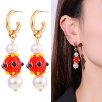 Lampwork Jewelry Earring, Brass, with Lampwork & Plastic Pearl, gold color plated, different styles for choice & for woman & enamel, mixed colors, nickel, lead & cadmium free, Sold By Pair