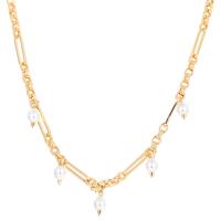 Collar de Latón, metal, con Perlas de vidrio, con 2.95 extender cadena, chapado en color dorado, para mujer, dorado, libre de níquel, plomo & cadmio, longitud:16.93 Inch, Vendido por UD